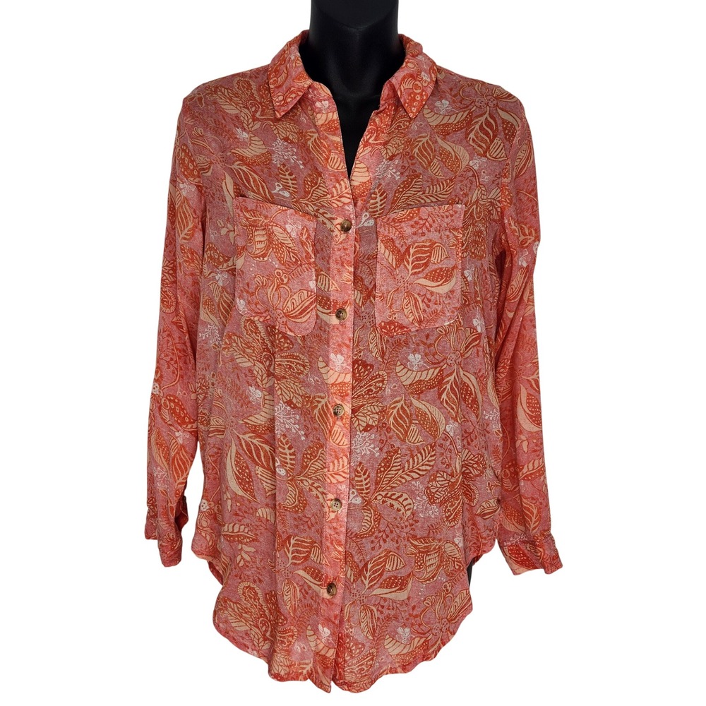 Anthropologie Pilcro Romy Pink Orange Floral Viscose Button Down Shirt XXS